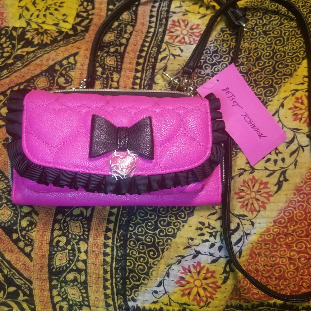 Betsey Johnson Be Mine Crossbody Clutch hot pink